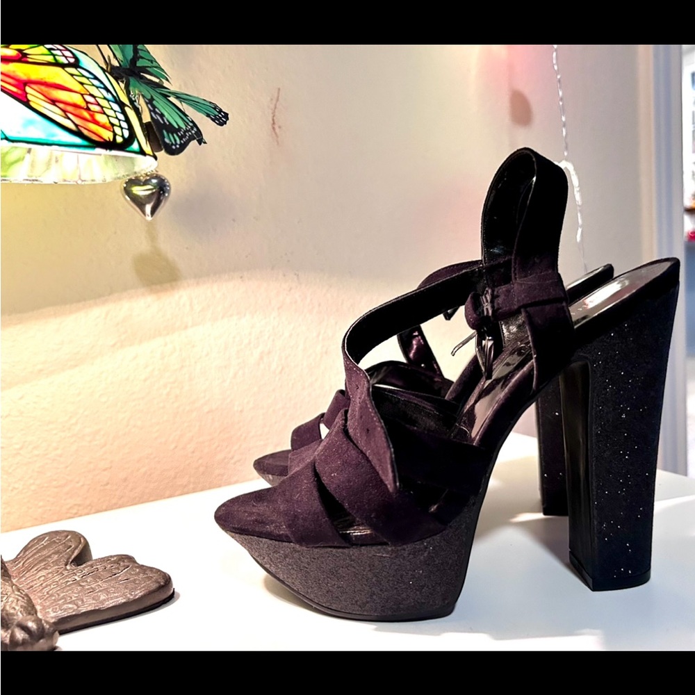 Vintage Y2K Nine West Black Sparkle Block Platform Heels ‼️Like New Worn Once - Picture 4 of 7